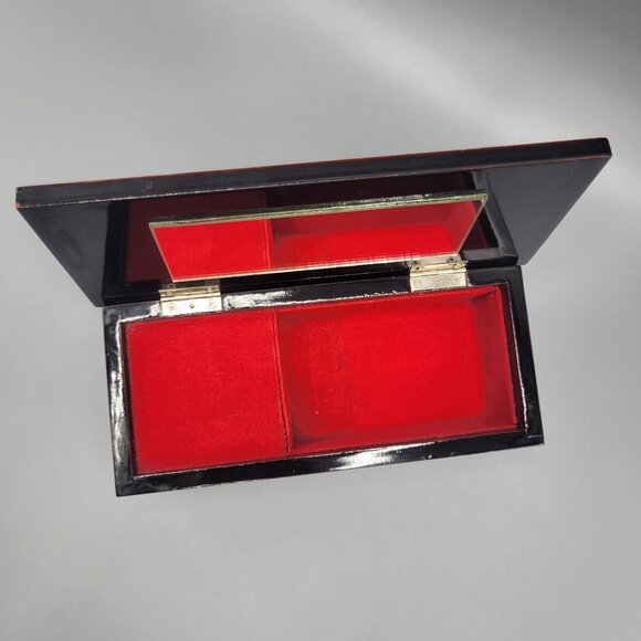 Vtg Lacquered Westland Music Jewelry Box Swan Floral Red Velvet Chopin Nocturne - Picture 10 of 16